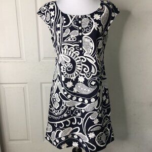 Beth Bowley Women’s Navy Blue Paisley Embroidered Boho Sheath Dress Size 4